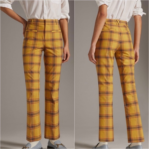 Anthro The Essential Slim Kick Flare Pants in Yellow Motif Sz. 4 - Picture 1 of 12